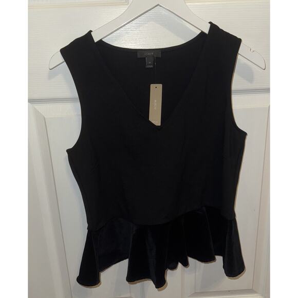 NEW J. Crew Black Peplum V Neck Blouse Sleeveless Size M Velvet - Picture 1 of 4
